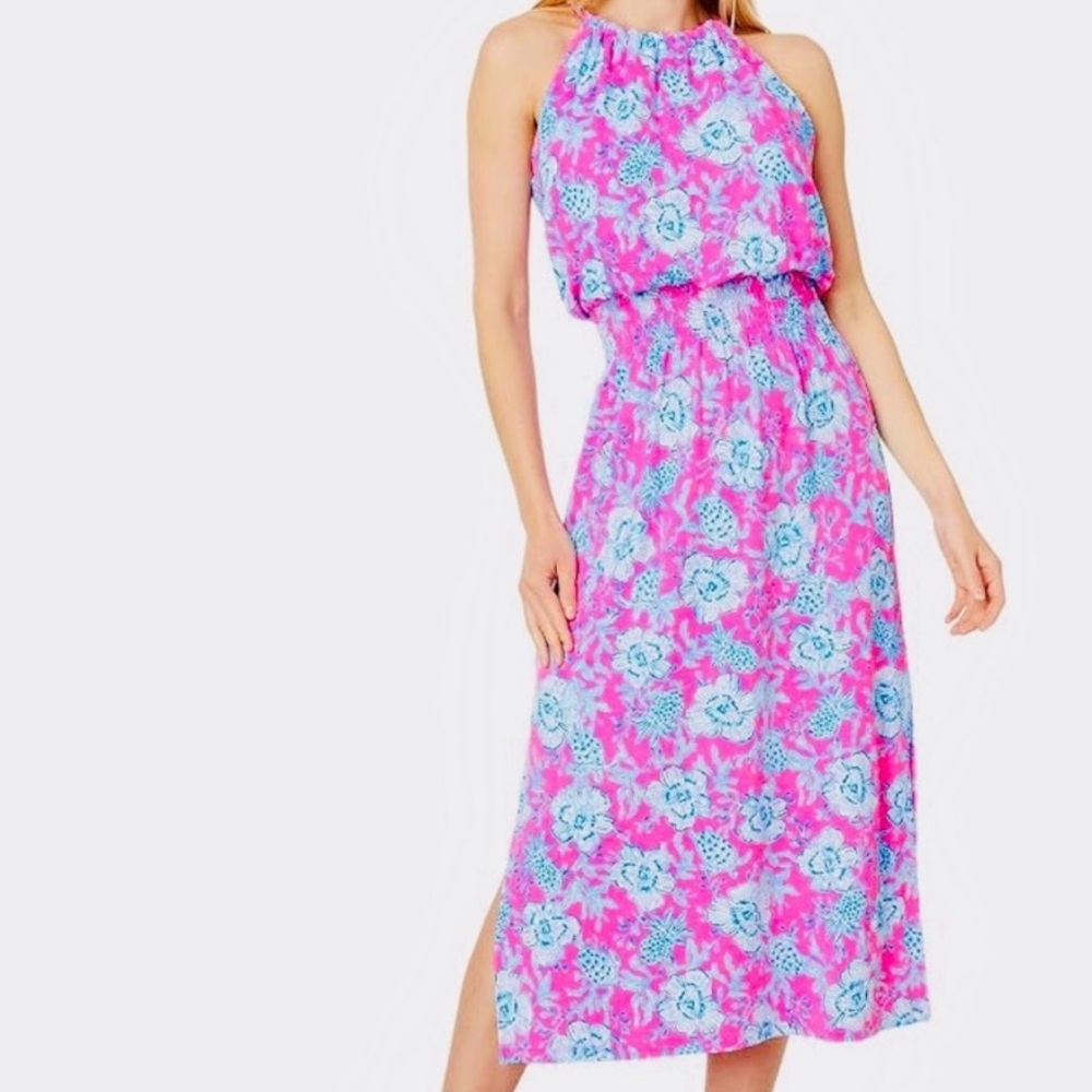 New Lilly Pulitzer Gracelyn Floral Halter Floral MIDI Dress NWOT Size Large - Picture 1 of 12